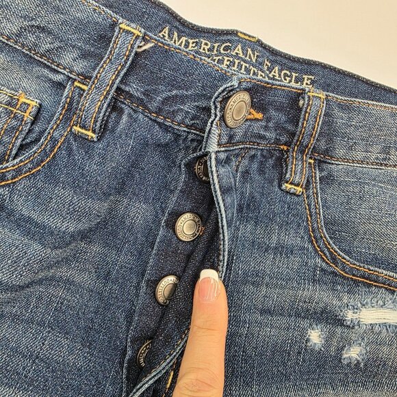 American Eagle Cut Off Button Fly Jean Shorts Jorts Womens 10 Distressed Cotton - Picture 4 of 11